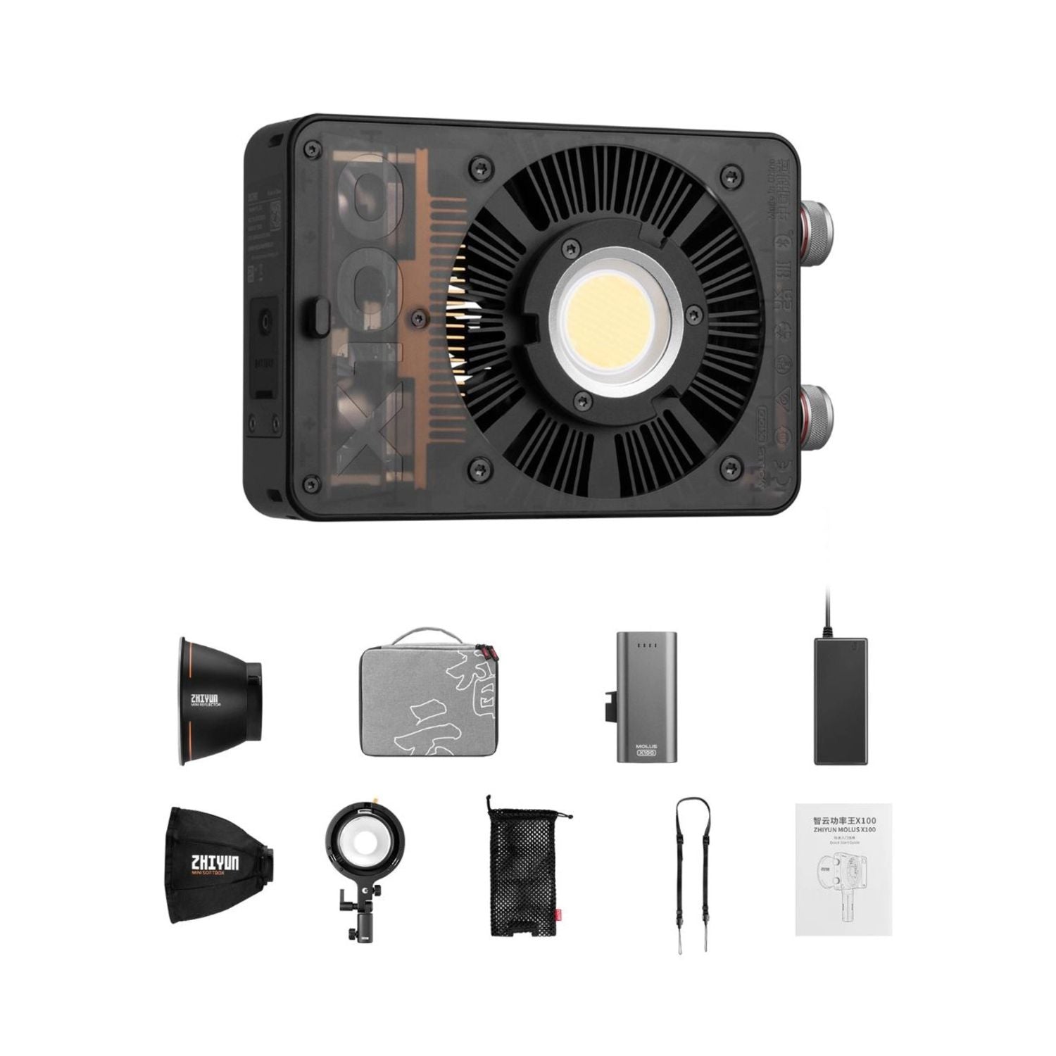 Bi-color pocket COB monolight kit with included accessories, black housing